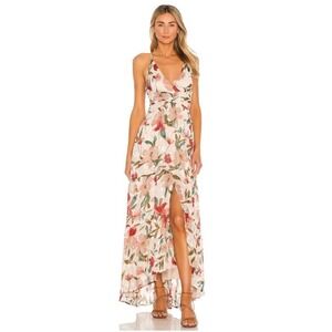 Revolve ASTR the Label Frolic Floral Burnout Maxi Dress Cream Ruby Metallic Sz M